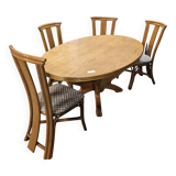 1980s dining room in rattan and oak veneer