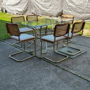 Italian brass dining set with table and chairs, 1970s, set of 9
