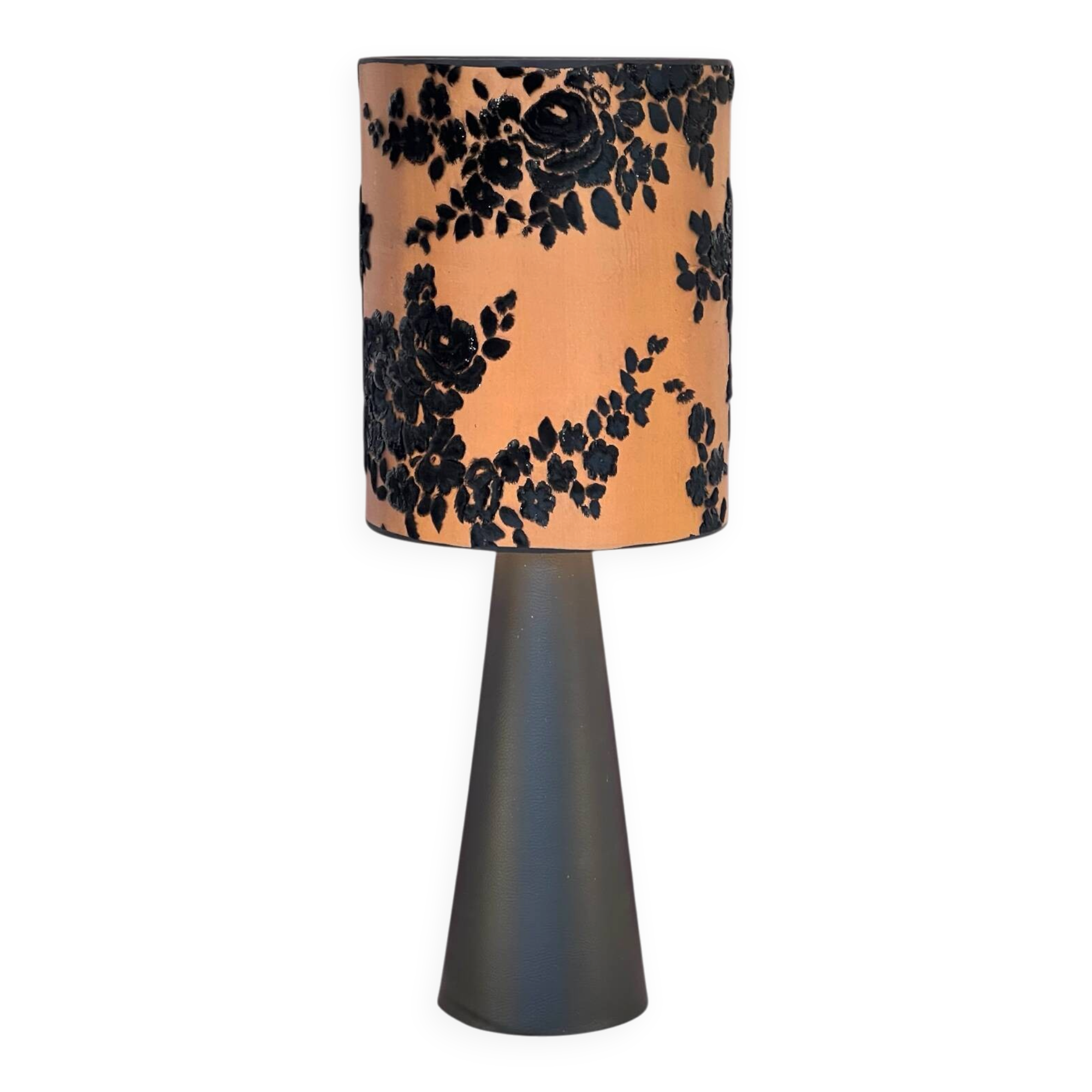 Grande lampe à poser - Abat-jour Soie & Velours Ancien - Pied Gainé Sk