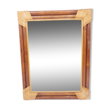Rectangular mirror in wood and wicker