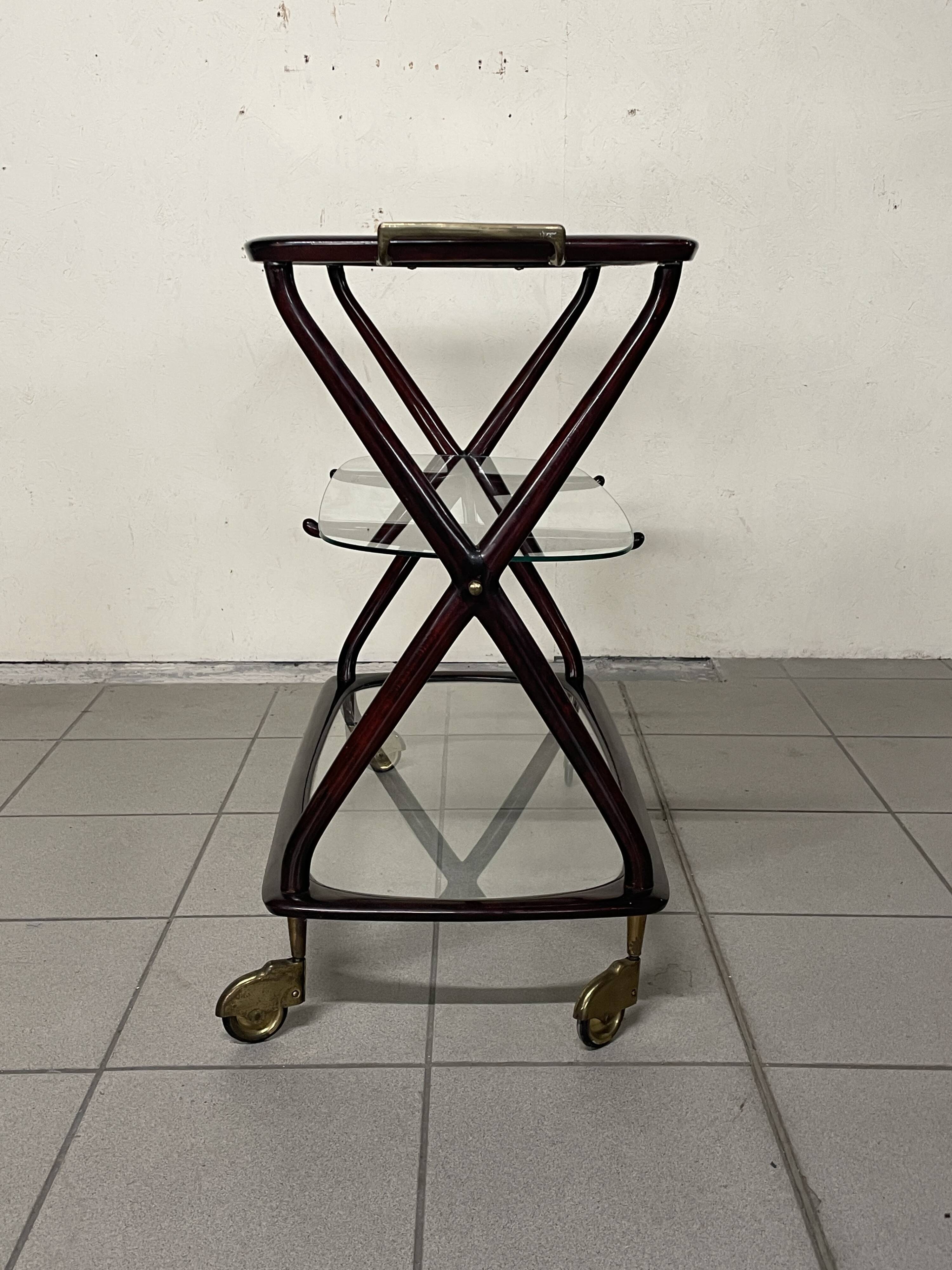 Cesare Lacca 1950 Italian Bar Cart with Brass Wheels