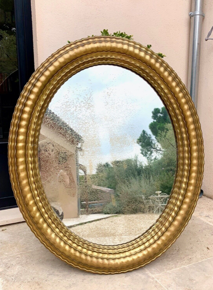 Oval mirror louis XVl with gilded cartouch, napoleon lll, XlXth high 106 cm