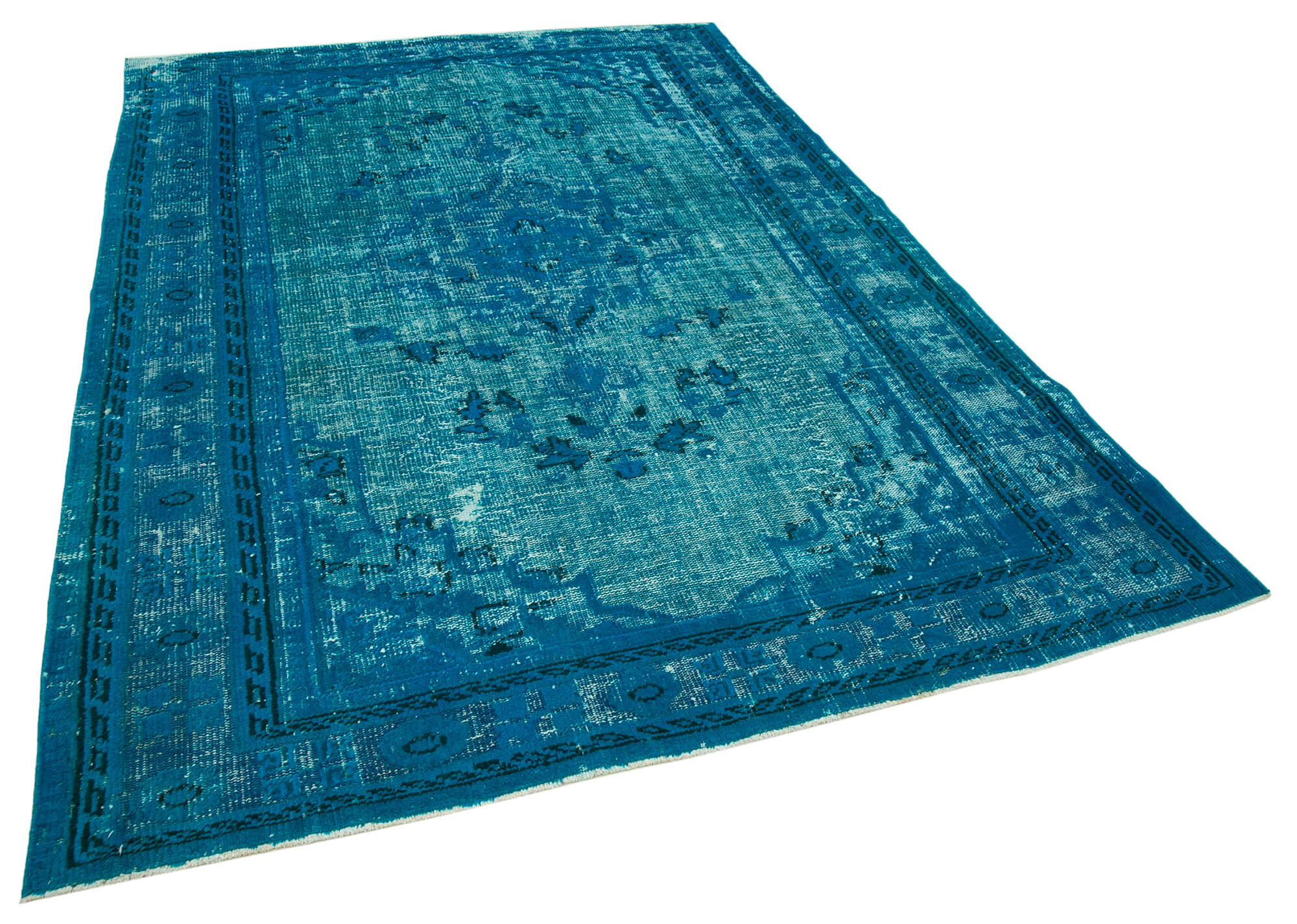 Handmade hi-low pile oriental 1970s 201 cm x 291 cm turquoise carpet