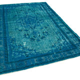 Handmade hi-low pile oriental 1970s 201 cm x 291 cm turquoise carpet
