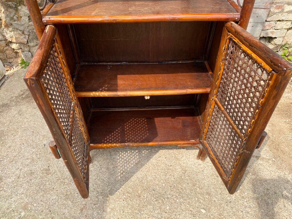 Shelves library in rattan and vintage cannage 70s