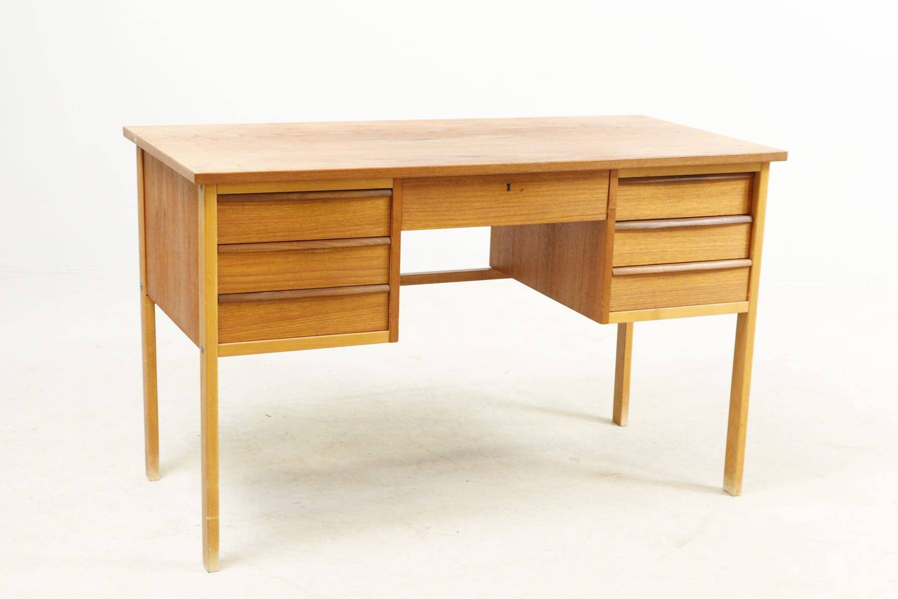 Vintage Scandinavian teak desk, 7 drawers, Danish design from the 60s