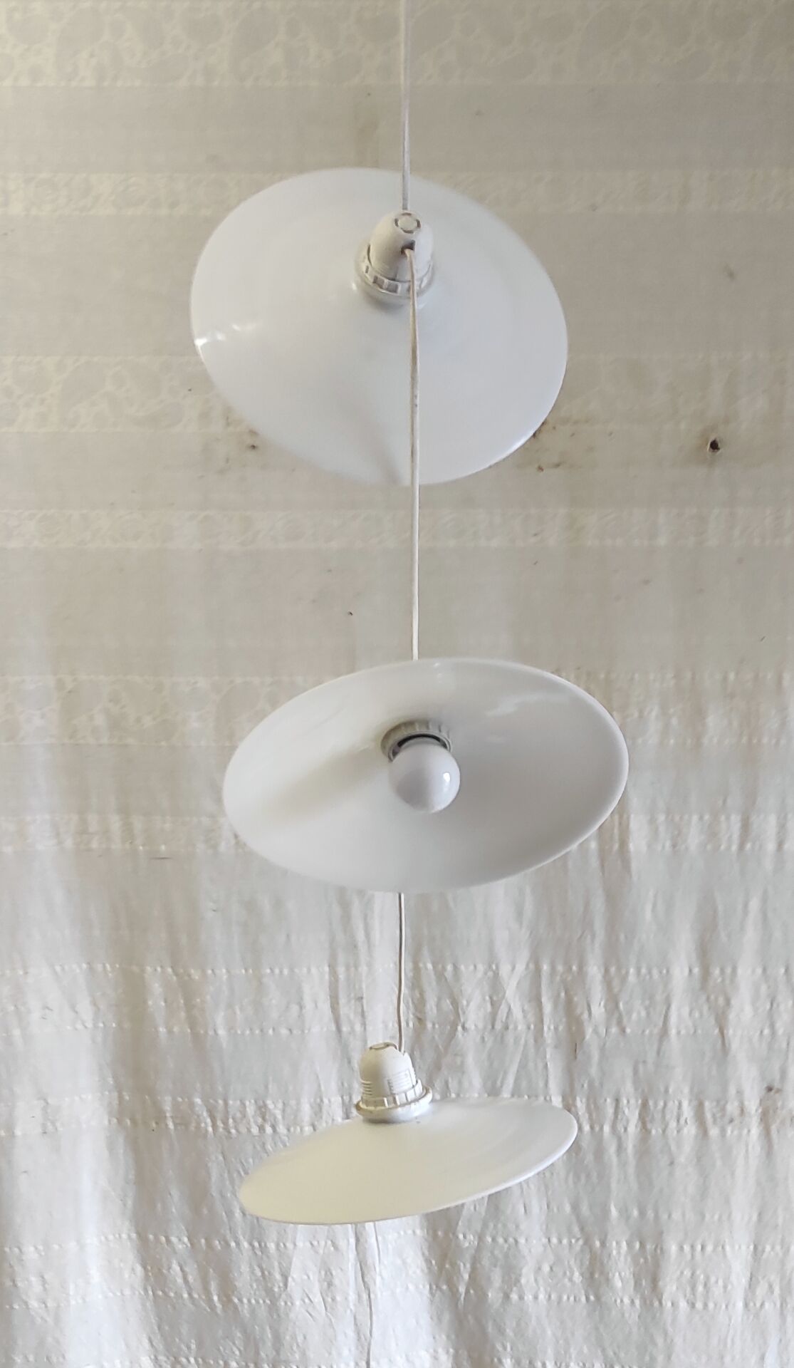 Suspension with three opaline lampshades - mid 20th century.