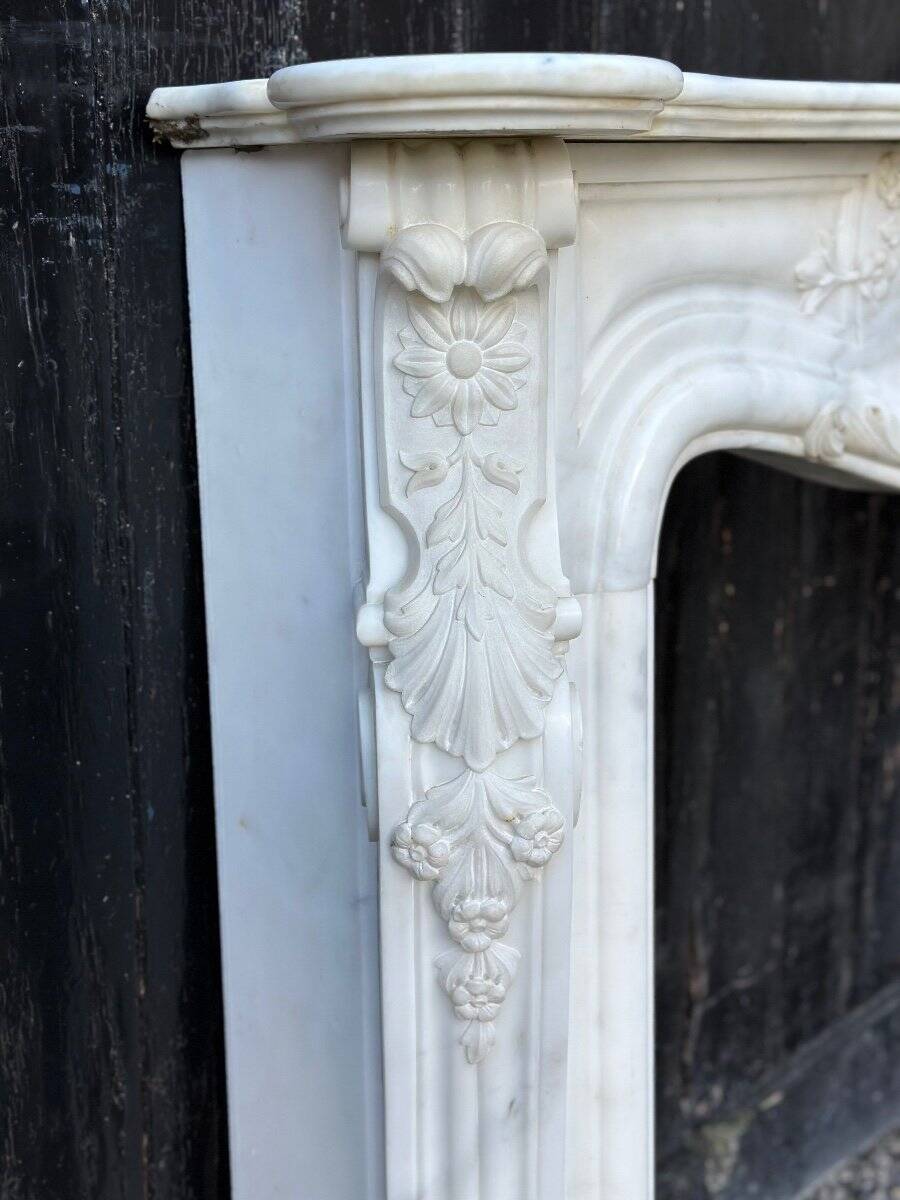 Louis xv style fireplace in carrara marble, circa 1980