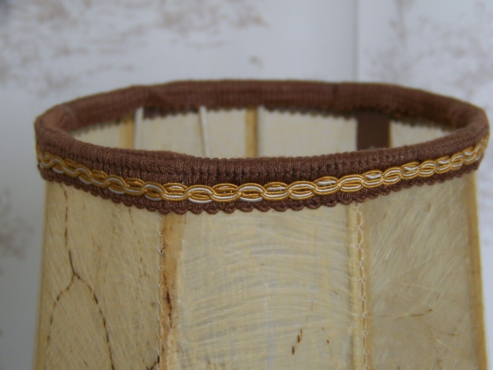 Small French Round Turned Wood Table Lamp With Hand Made Hide Skin Shade 4355