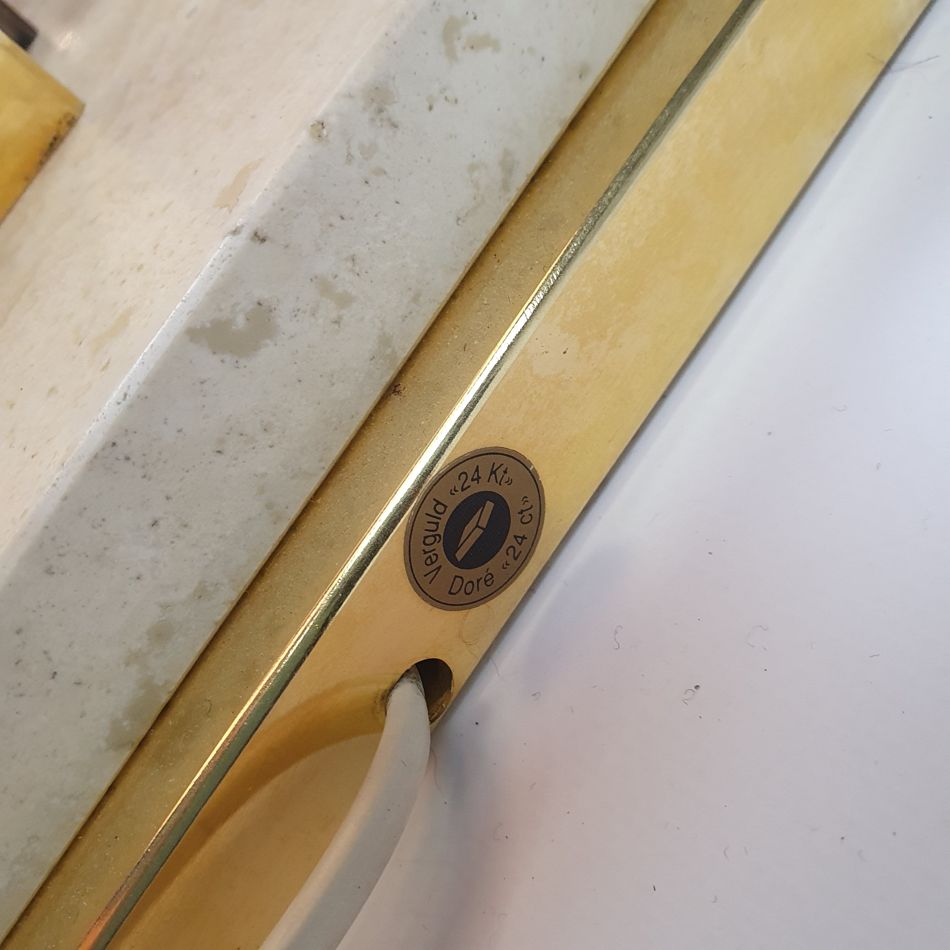 24kt Gold-plated & travertine table lamp, 1970s