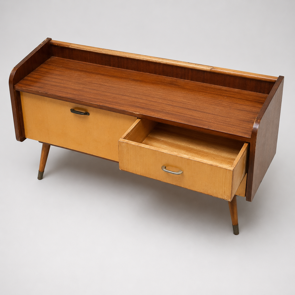 Vintage low sideboard hallway cabinet with flap and 2 drawers
