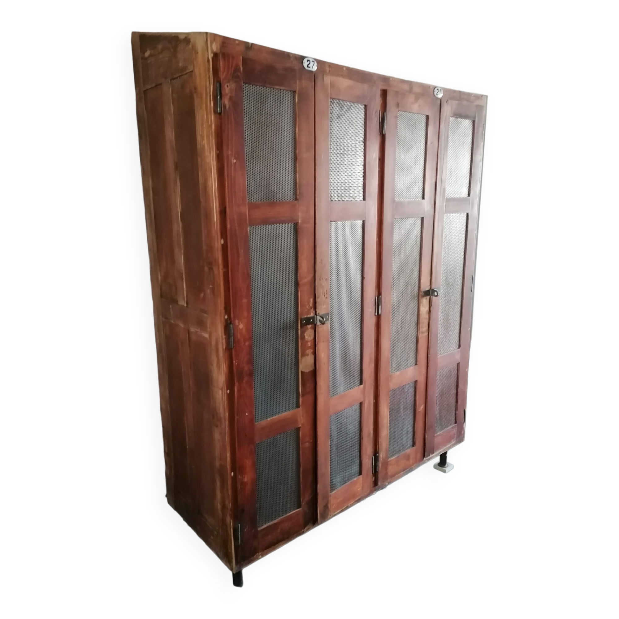 Vintage wooden wardrobe, 4 doors, cloakroom style.