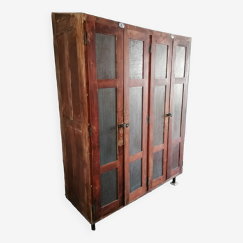 Armoire vintage en bois, 4 portes, style vestiaire