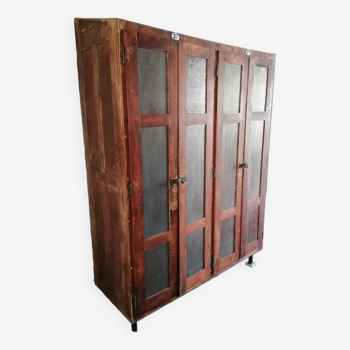 Vintage wooden wardrobe, 4 doors, cloakroom style.