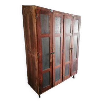 Armoire vintage en bois, 4 portes, style vestiaire