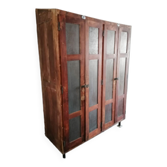 Vintage wooden wardrobe, 4 doors, cloakroom style.