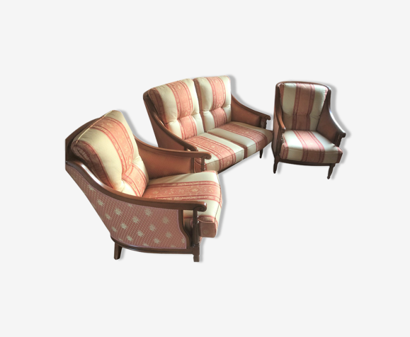 Canapé 2 places & 2 fauteuils assortis merisier