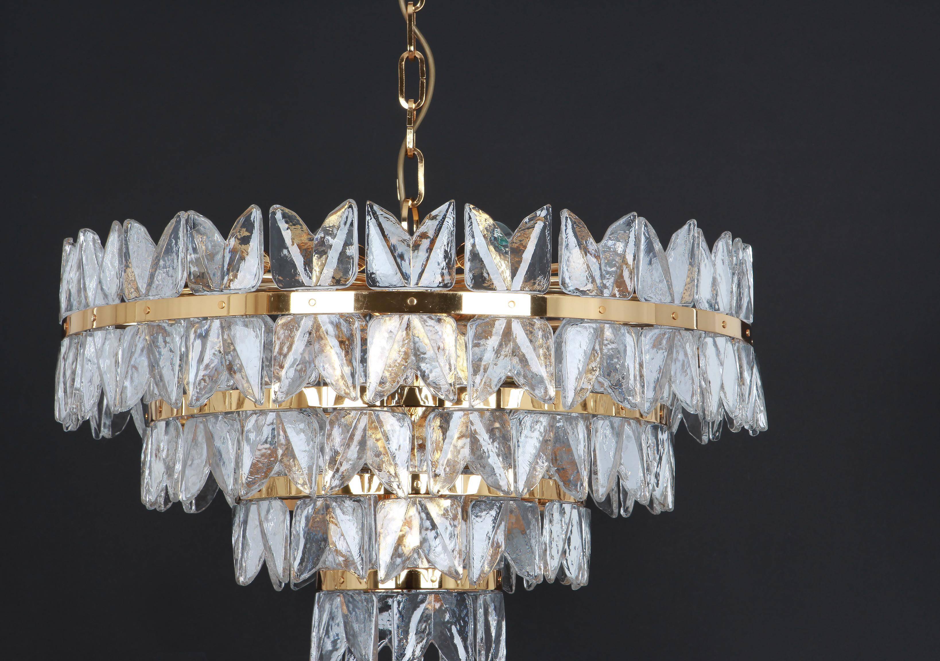 Chandelier Kalmar 'Corina', gilded brass and glass, Austria, 1970.