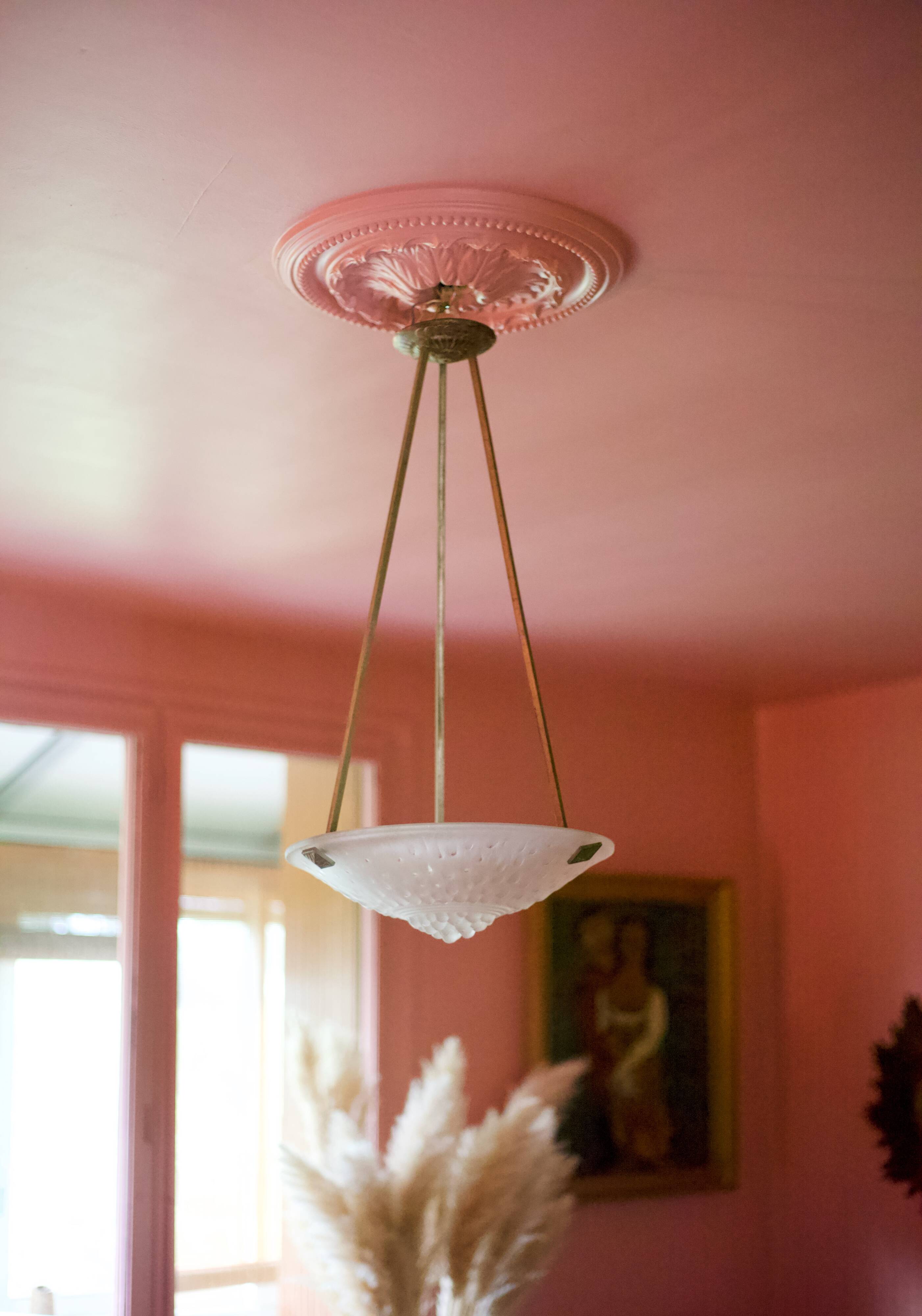 Chandelier signed Muller Frères Lunéville, Art Deco suspension, nickel-plated bronze chandelier, ceiling lamp,