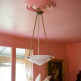 Chandelier signed Muller Frères Lunéville, Art Deco suspension, nickel-plated bronze chandelier, ceiling lamp,