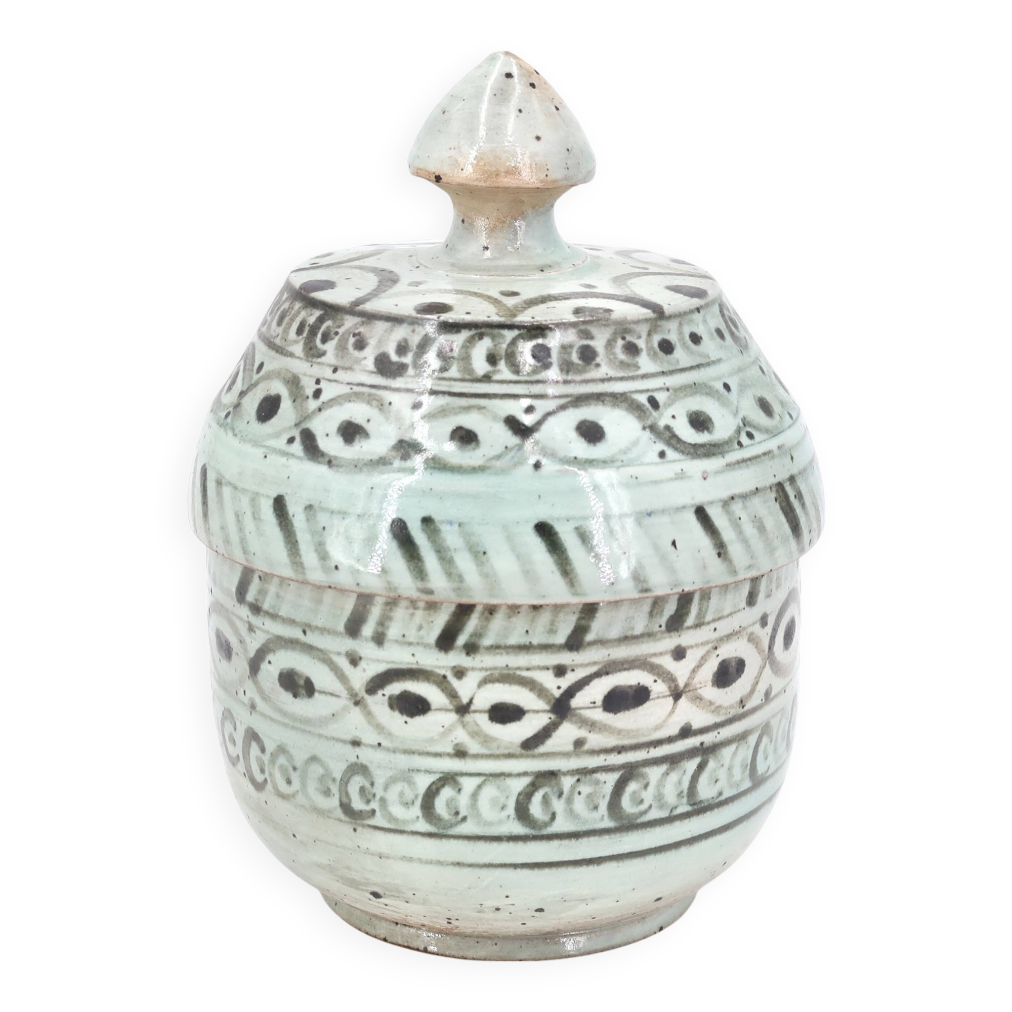 Covered pot signed in stoneware, Japanese decor, 1970s