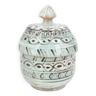 Covered pot signed in stoneware, Japanese decor, 1970s