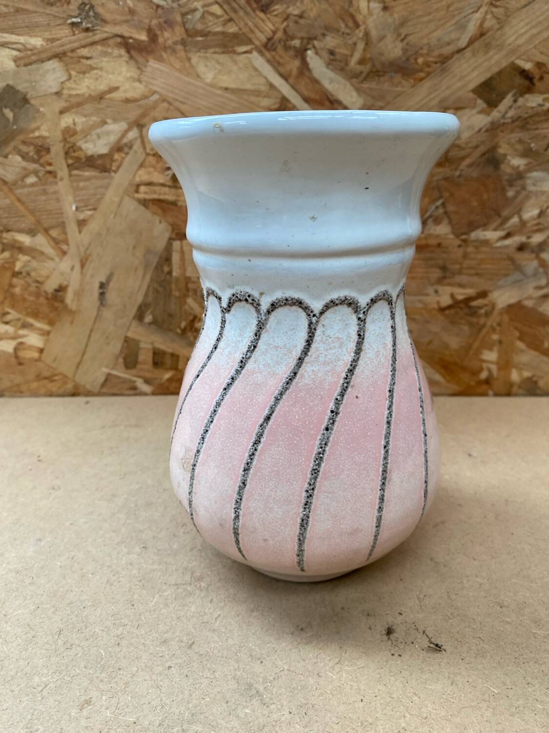 Antique strehla vase pink & white ceramic 1959 west germany vintage