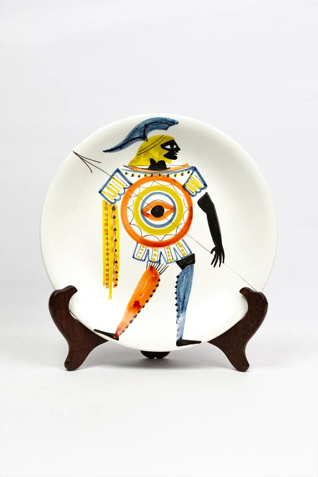 Ceramic plate by Roger Capron, Vallauris, ancient warrior - 1960s