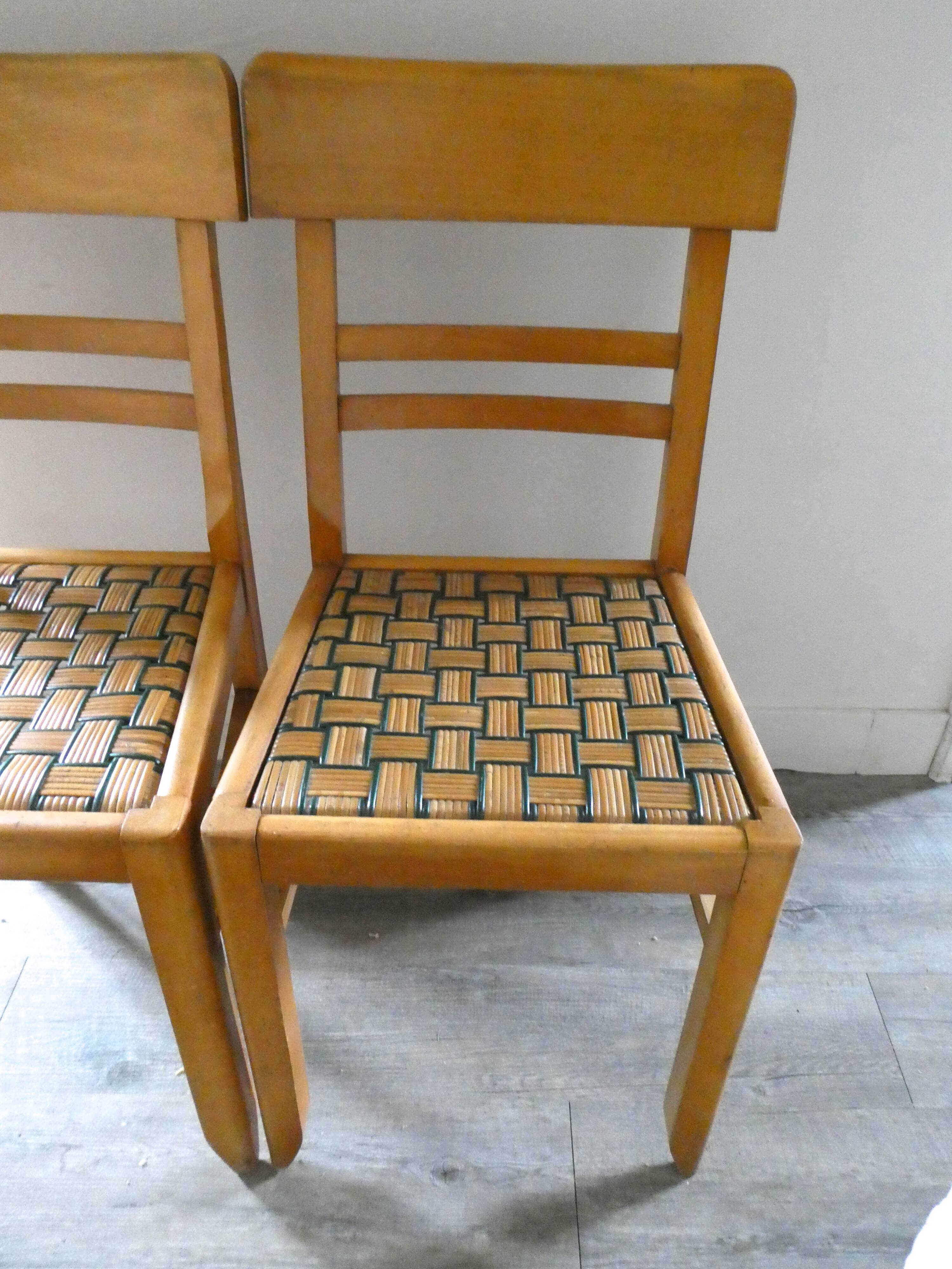 Pair of chairs, sitting in braided wicker, 50 years
