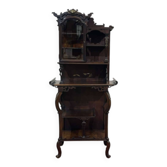 Mahogany and poplar cabinet with Asian inspiration from the early 20th century.