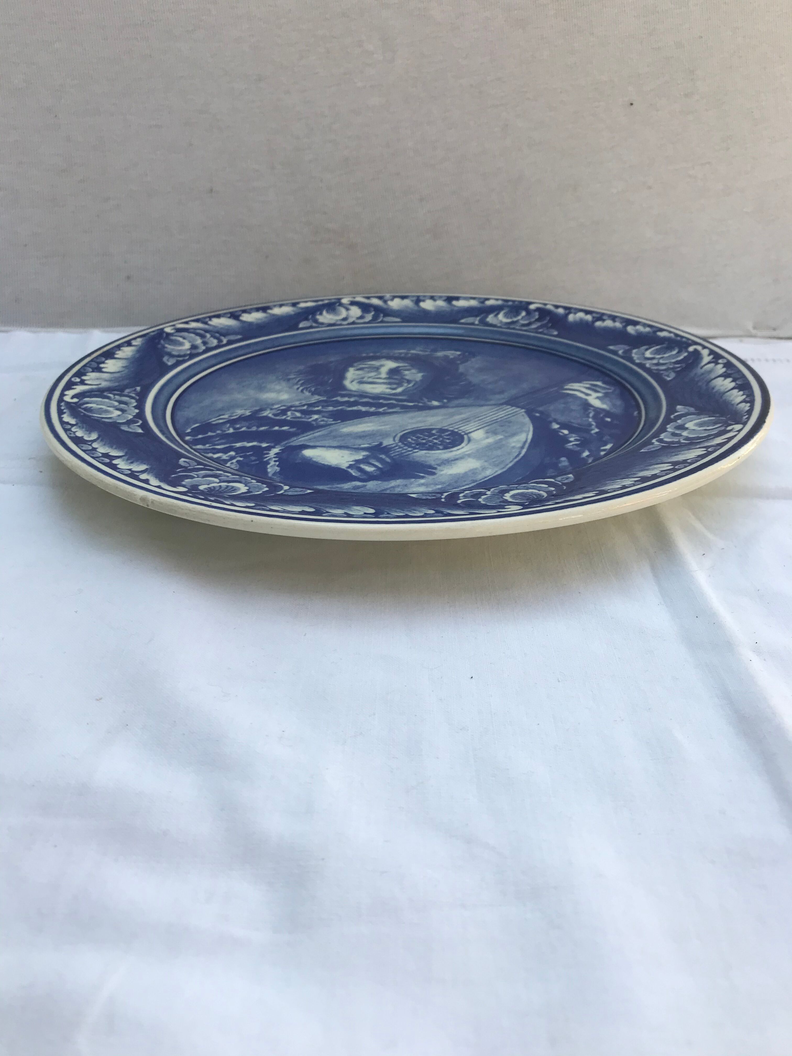 Former heineken blue Delft ceramics plate - vintage blue musician decor