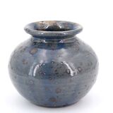 Blue ball vase in pyrite stoneware by Guy Baudat, 70s
