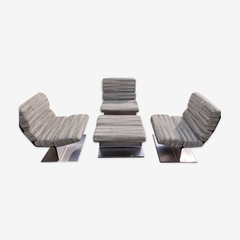 Armchairs and footrest Paul Geoffroy Uginox for Roche Bobois 1970