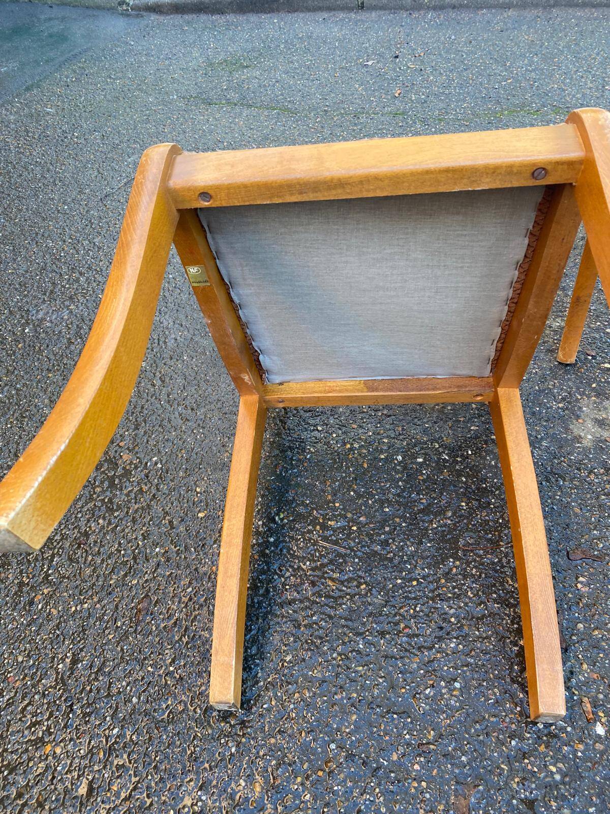 4 solid wood and brown velvet suede chairs in the Louis Philippe style.