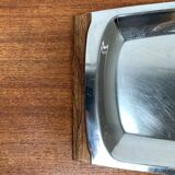 Danish stainless steel and teak plateau from the mid-century of Lundtofte, Denmark, 1960s.