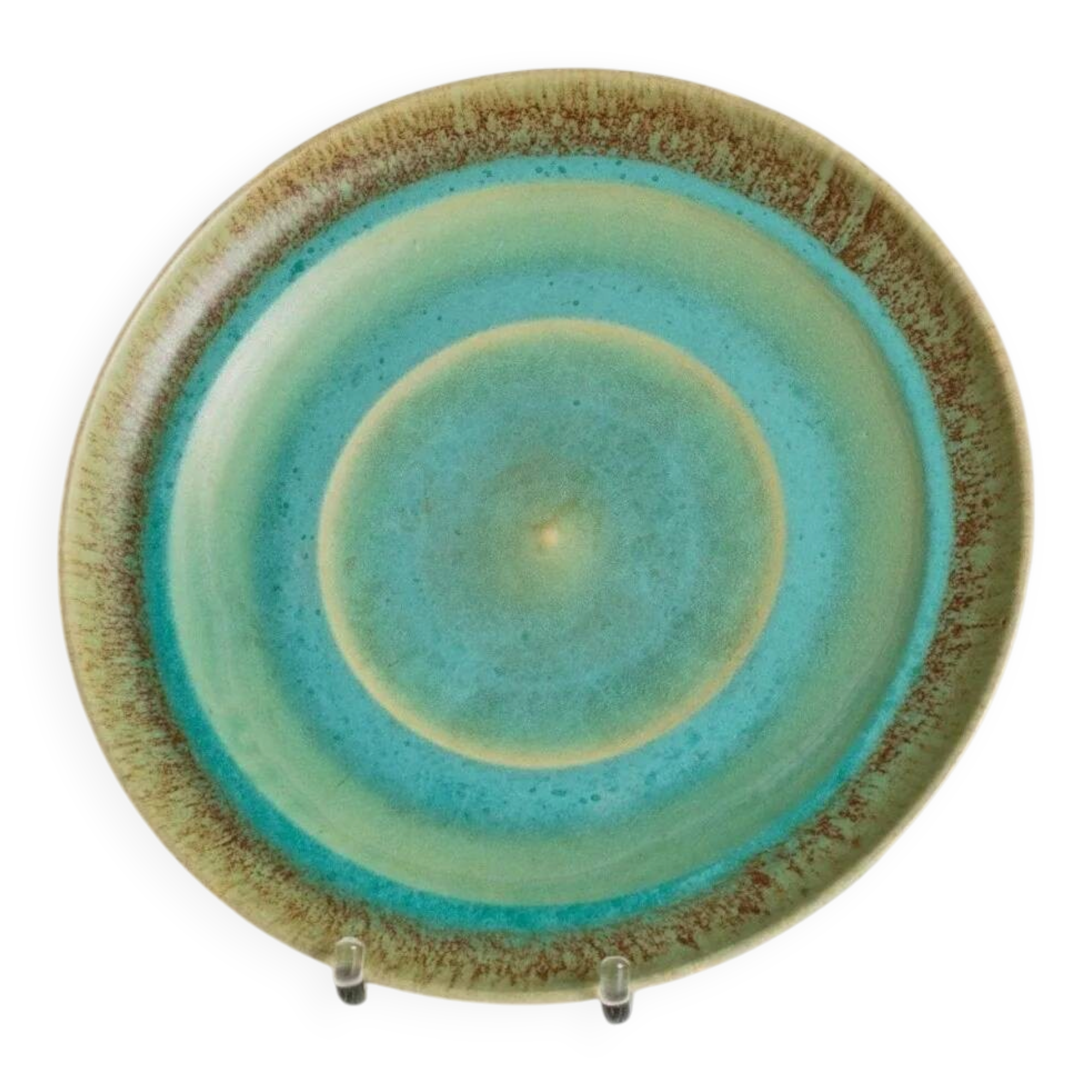 Large vintage studio ceramic bowl XL - organic shape - graduated turquoise green glaze - Denmark 1970s