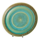 Large vintage studio ceramic bowl XL - organic shape - graduated turquoise green glaze - Denmark 1970s