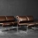 Vintage Mid-Century German Modern 2-Seater Brown Steel Frame Lounge Sofa