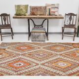 5x8 Green & Orange Tribal Vintage Kilim Rug, 146x255Cm SK 33083