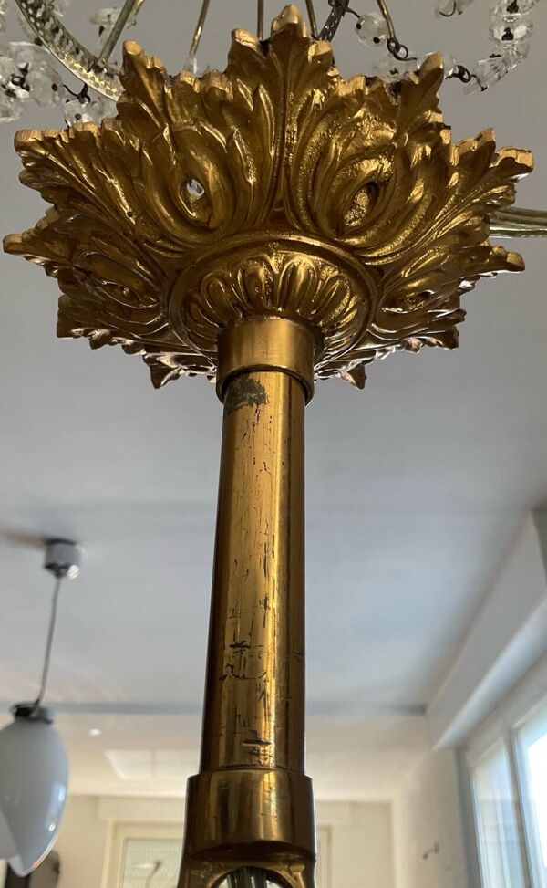 Grand lustre Empire Montgolfière XIXème en bronze et cristal