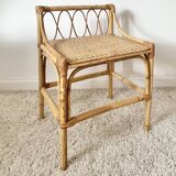 Bureau en rotin vintage avec tabouret