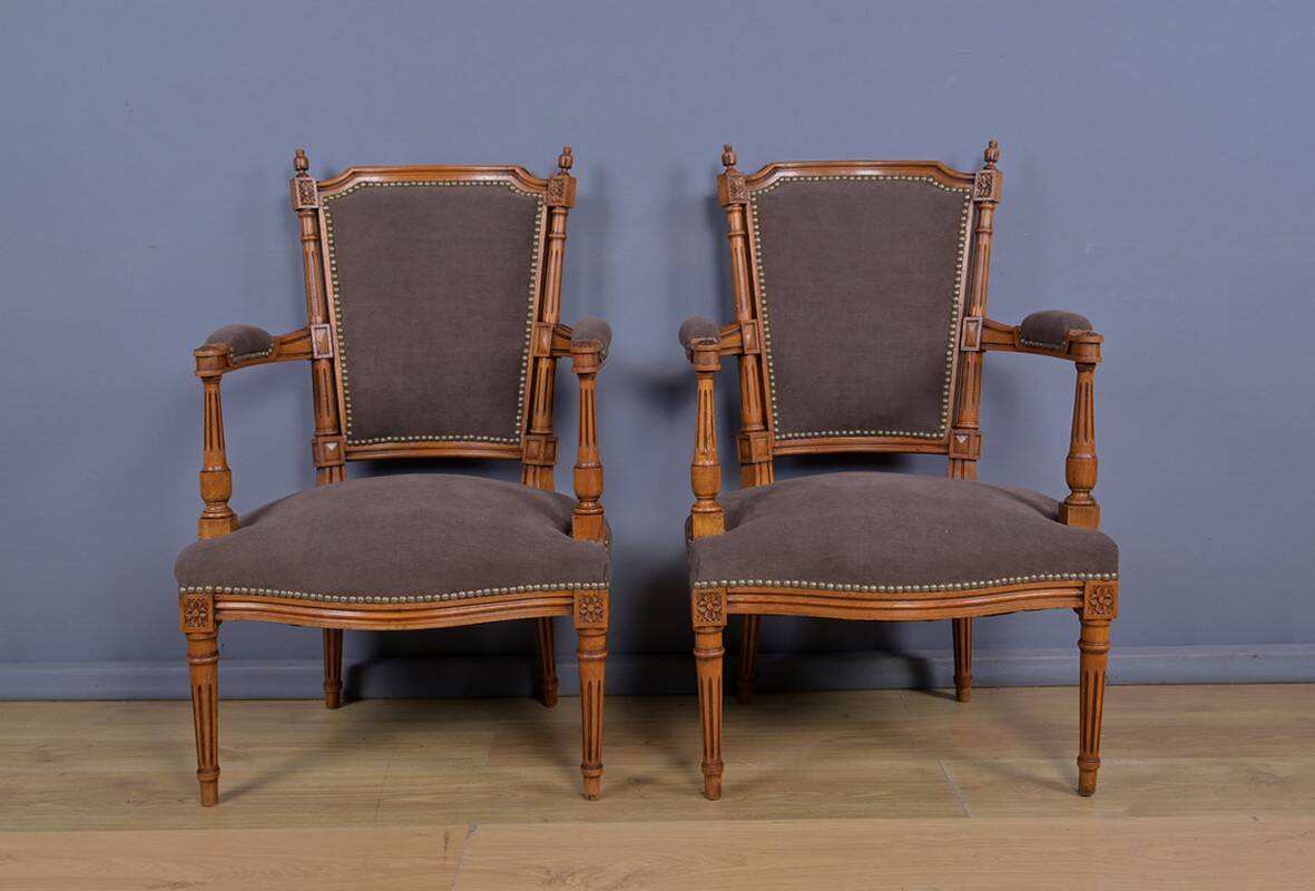 Pair of stained beech armchairs, Louis XVI style – 1950