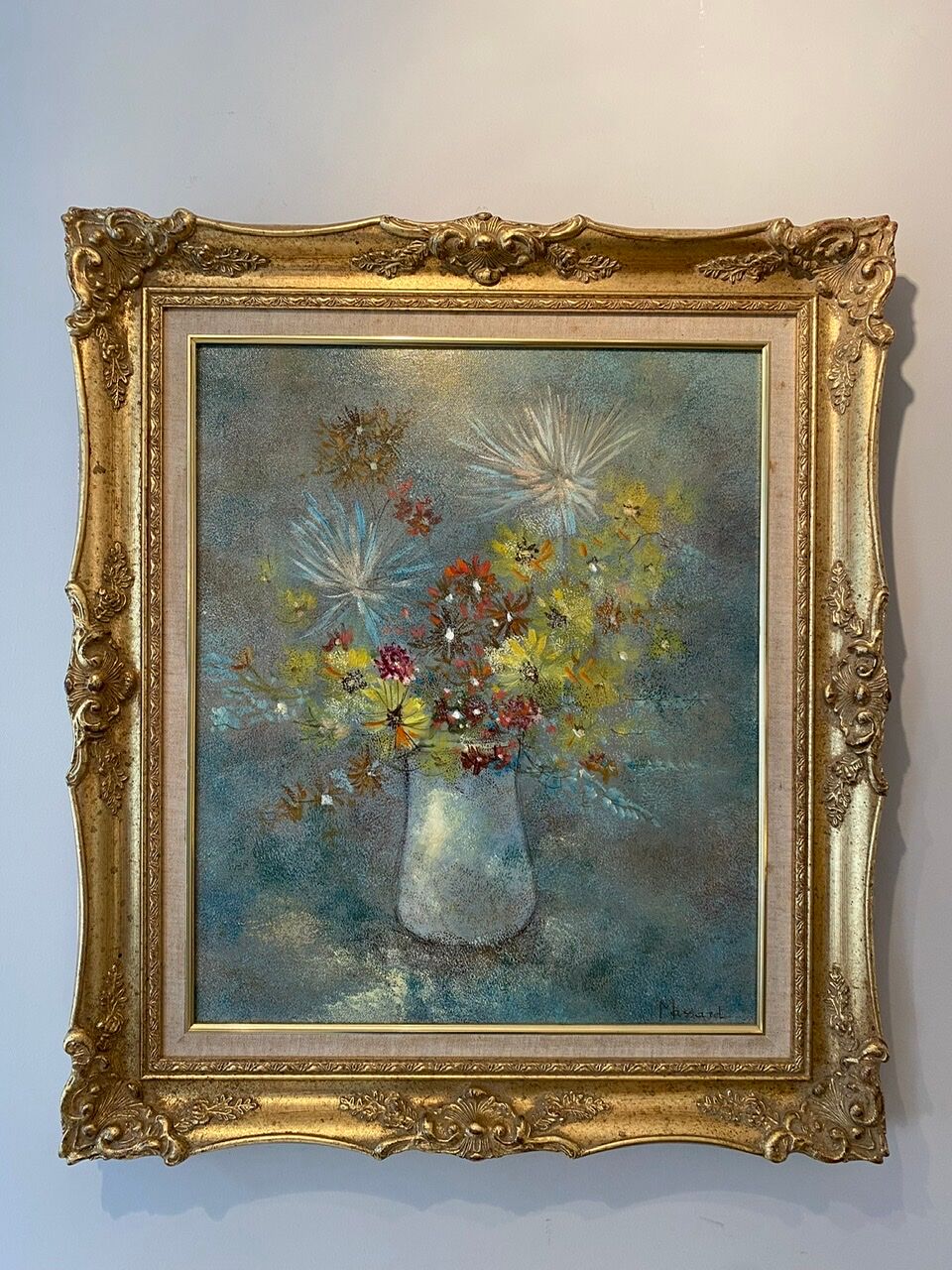 Old painting, still life with wild flowers signed Massard XX century