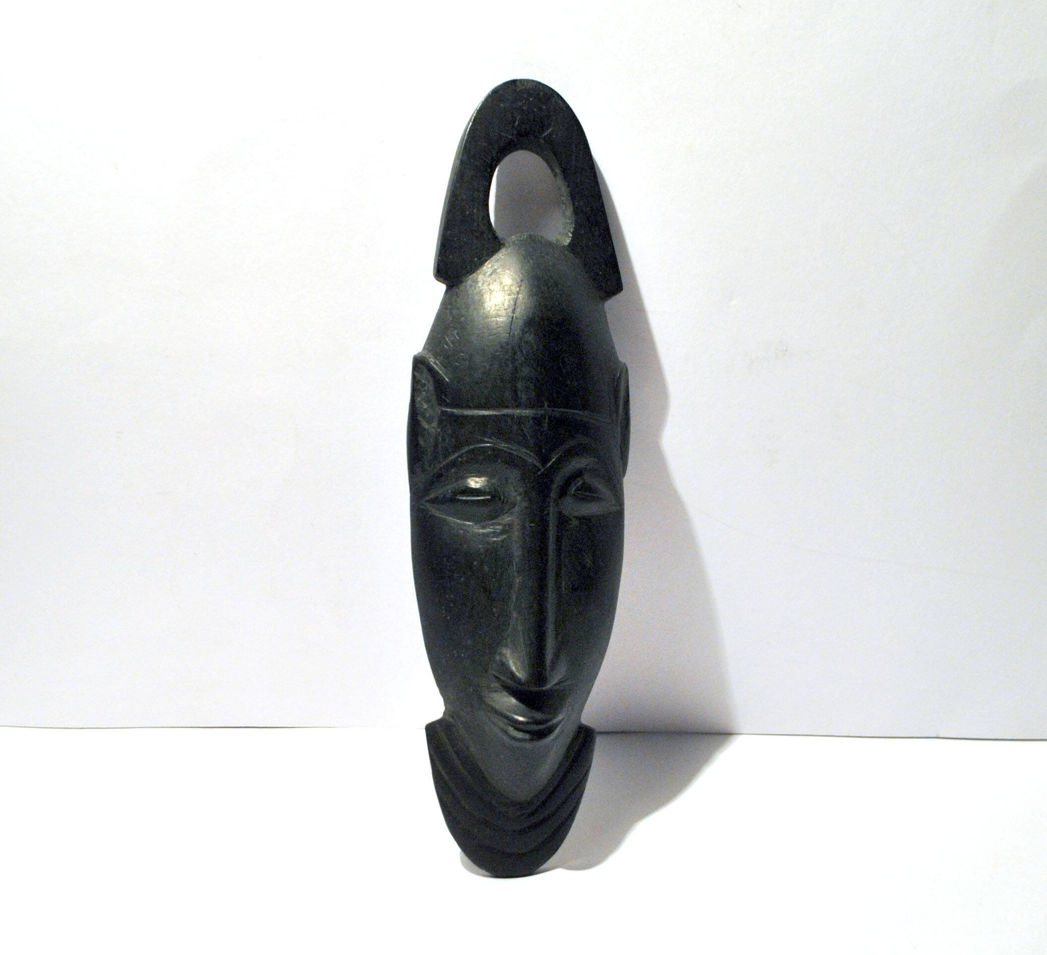 African ebony wood mask - vintage bearded head ethnic africa 22x7