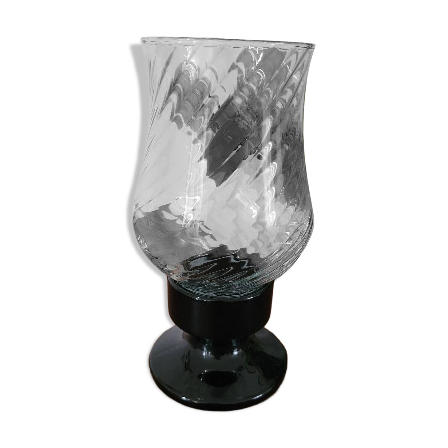 Glass candle holder with black base