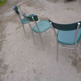 3 chaises chromé et cuir vert