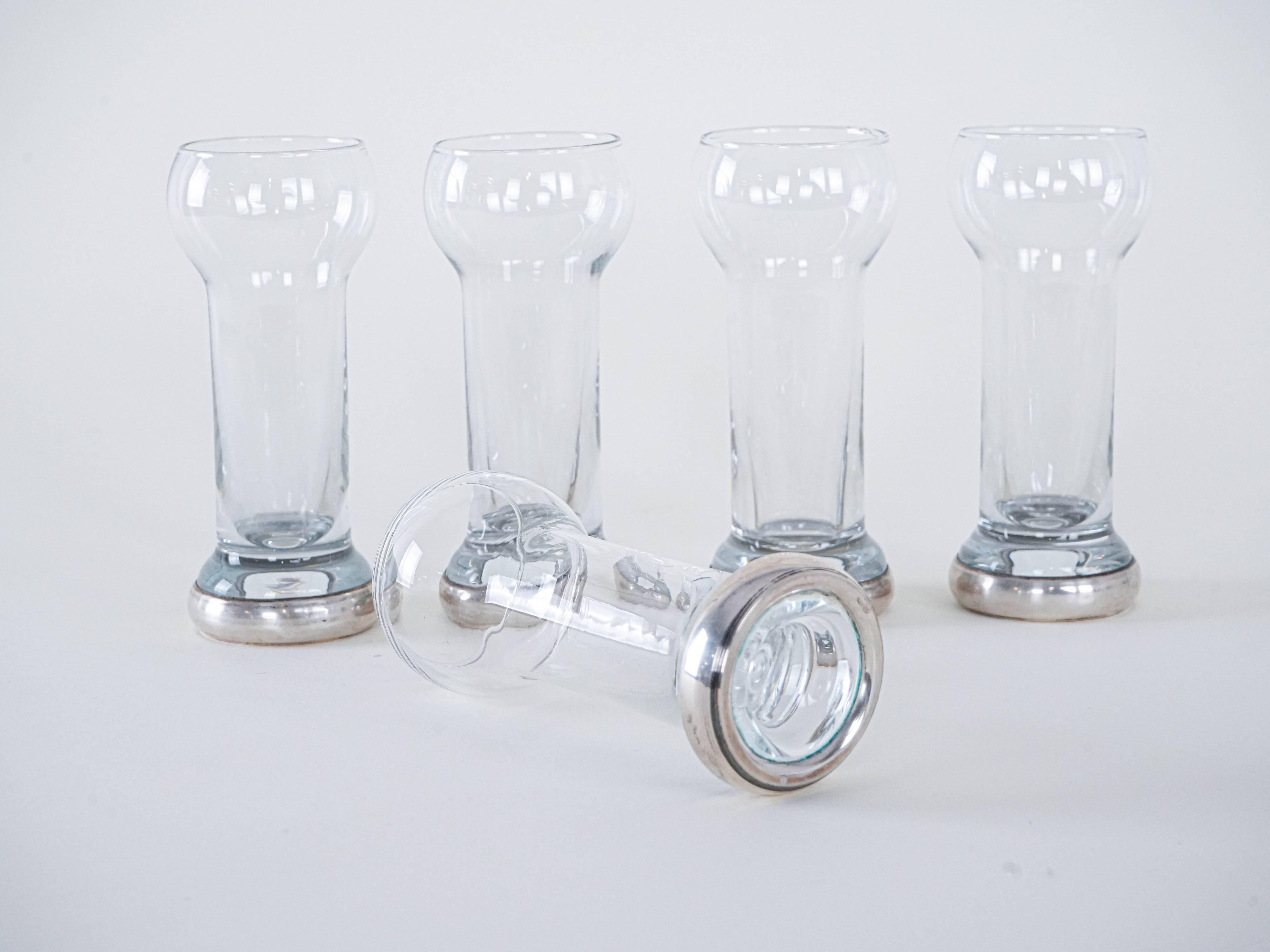 Set of five glasses, Italian design, 1970s, made in Italy