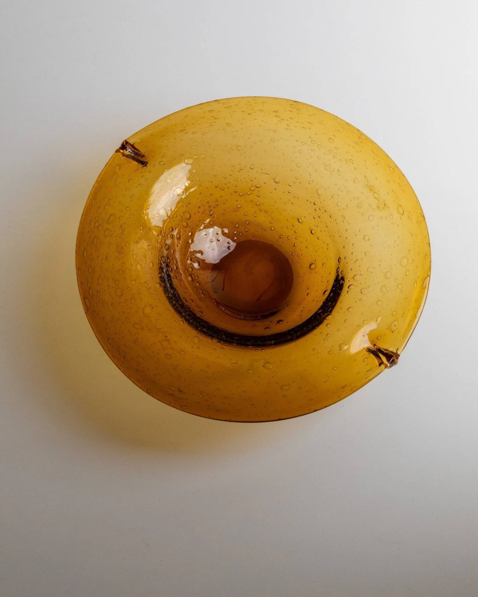 Amber Murano Glass Bowl, Large Vintage 1970s Italian Mid-Century with Bubbles