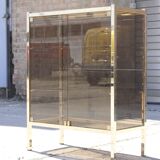 Post-modern low window in brass and smoked glass, 1970s