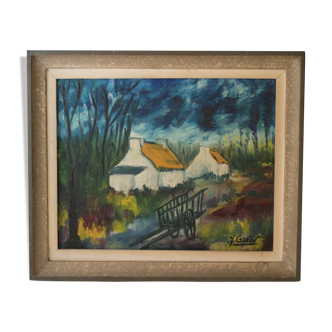 Table "cart cottages" oil on canvas